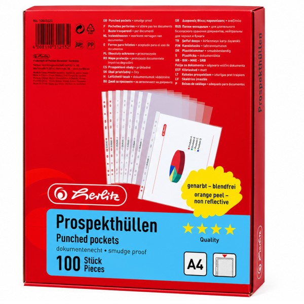 HERLITZ Prospekthüllen DIN A4 Premium 85 µm - 100 Stück