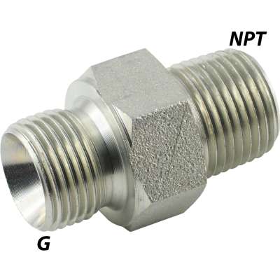 Doppelnippel R auf NPT | Messing vernickelt | PN 60 Adapter │Pneumatikshop Doppelnippel R auf NPT | Messing vernickelt | PN 60 Adapter │Pneumatikshop