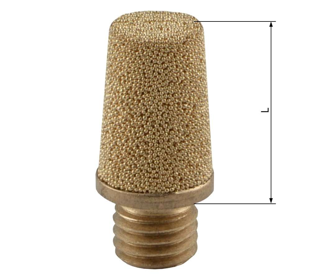 Schalldämpfer aus Sinterbronze mit angesintertem Messing-Sechskant G 1/8