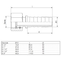 Vorschau: Schlauchtülle mit drehbarer Überwurfmutter - Abmessungen nach DIN EN 14423 / DIN 2826 Vorschau: Schlauchtülle mit drehbarer Überwurfmutter - Abmessungen nach DIN EN 14423 / DIN 2826